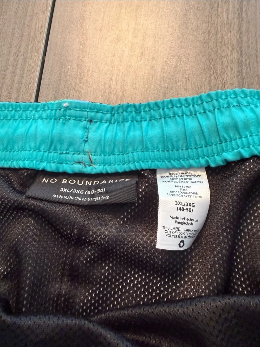 No Boundaries Black Swim Trunks with Teal, Purple & Pink Retro Print